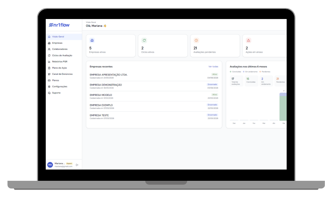 Dashboard consolidado de empresas no NR1 Flow